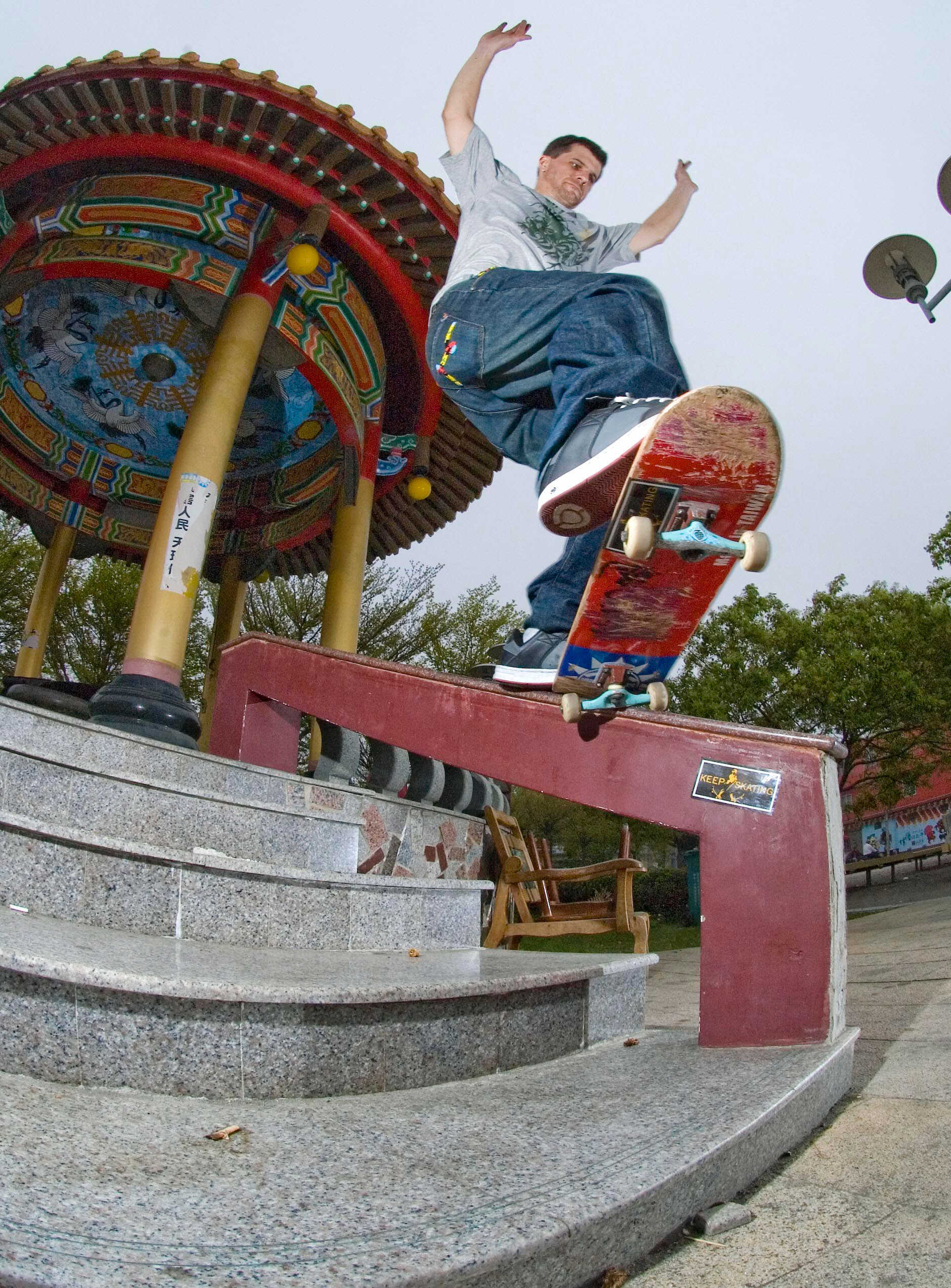 Vaughan skating a public ledge in Taiwan