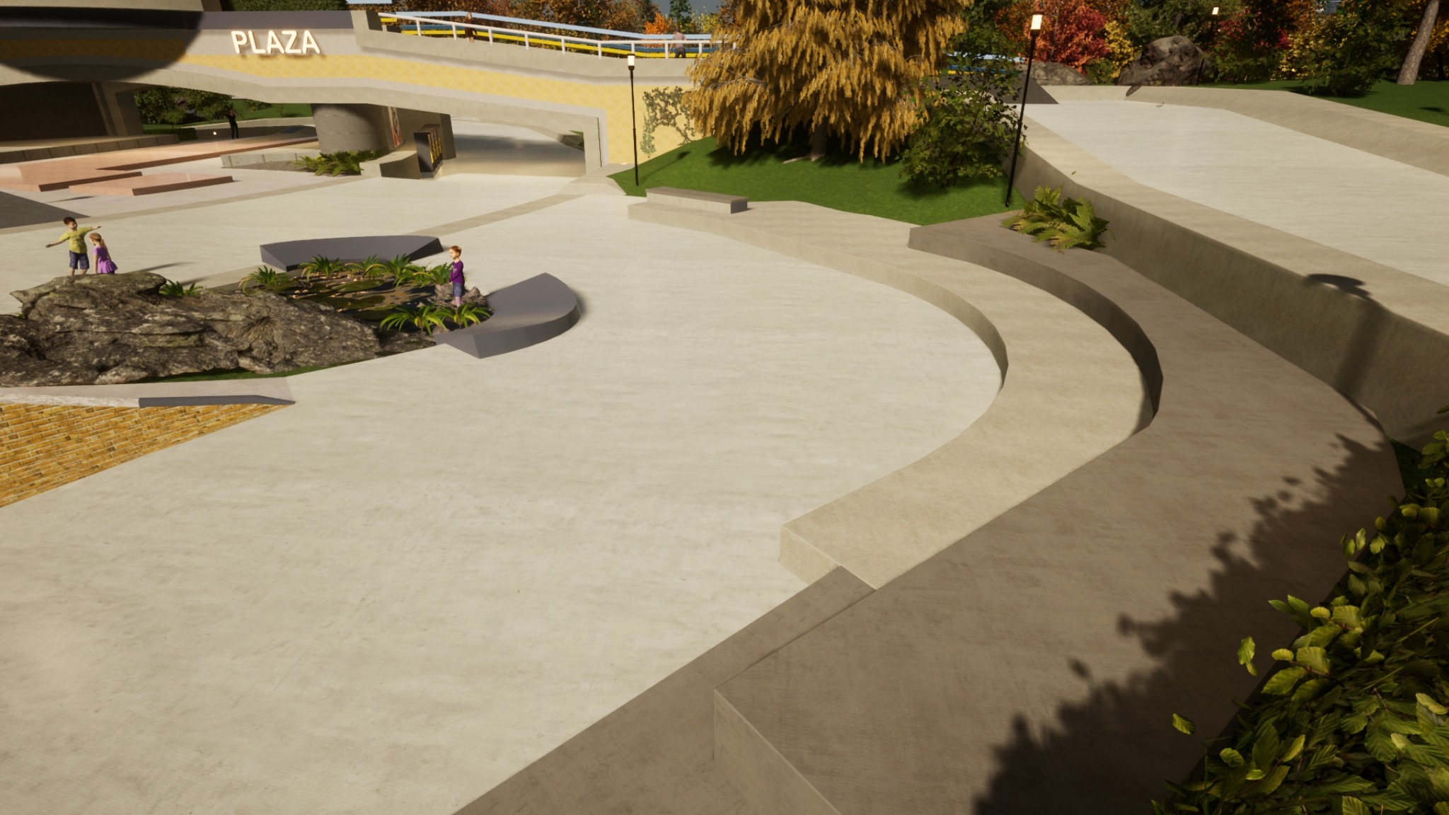 Ukraine concept curved seating and planted plaza edge