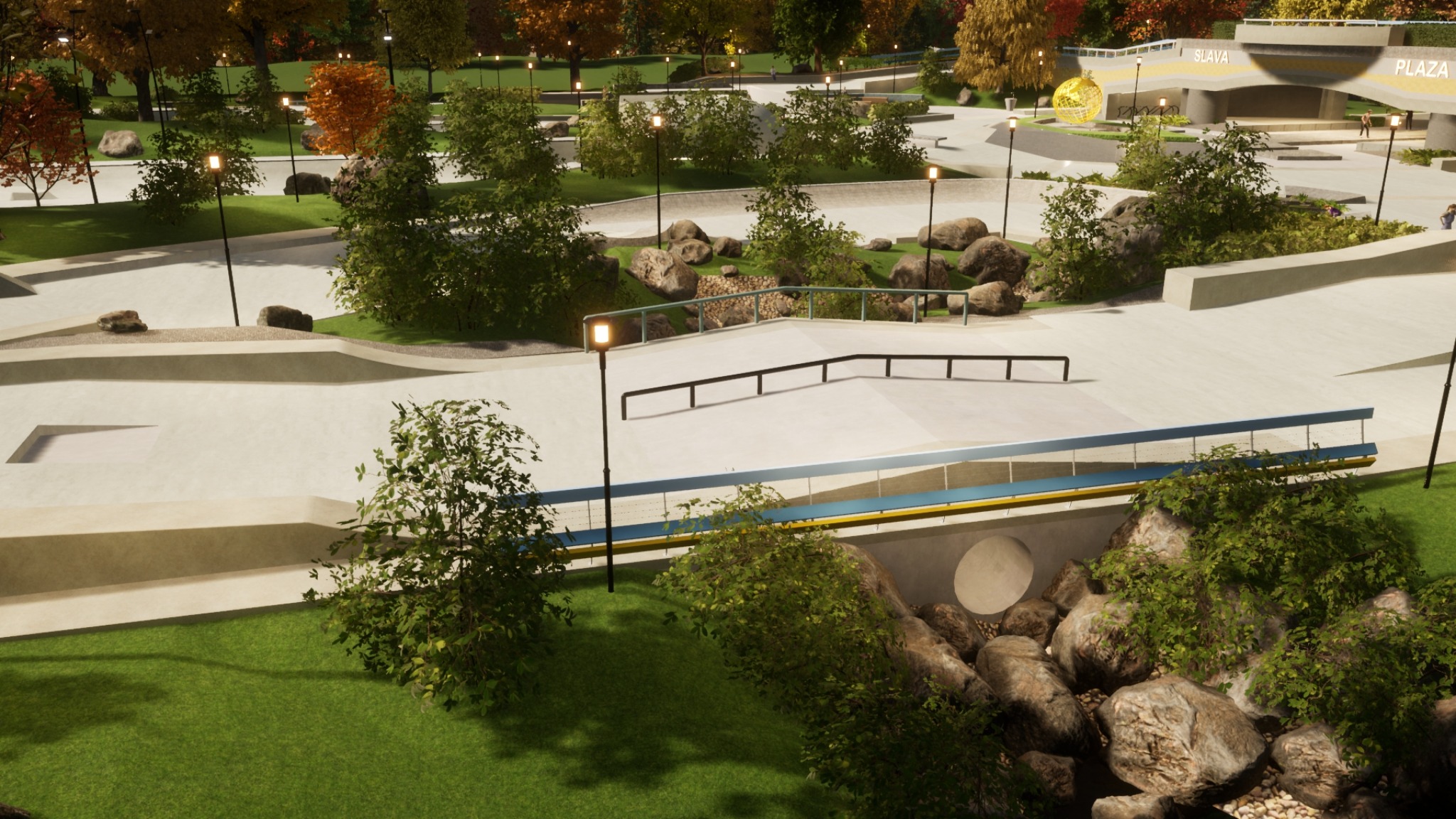 Ukraine concept stream crossing with rail and landscape integration