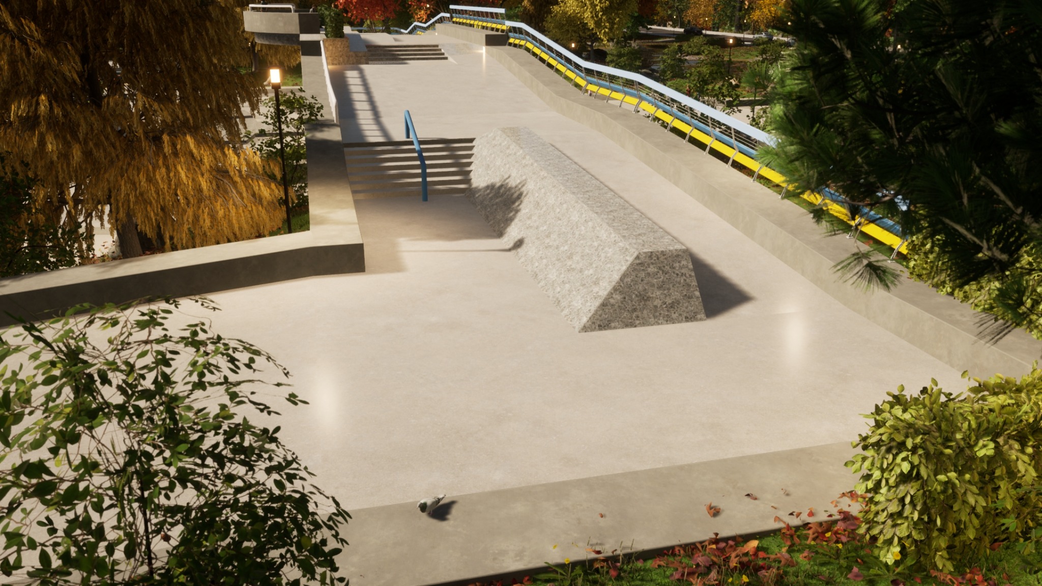 Ukraine concept upper deck with handrail and granite-like ledge block