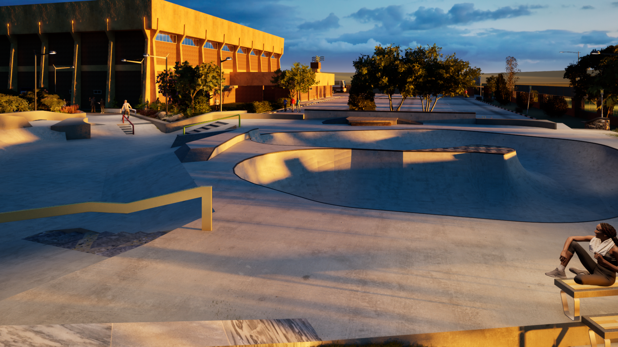 Zambia concept dusk view showing bowl and civic plaza